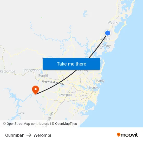 Ourimbah to Werombi map