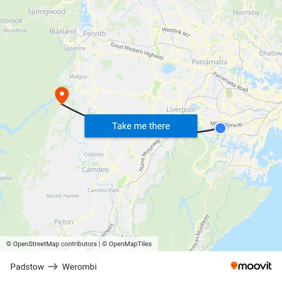 Padstow to Werombi map