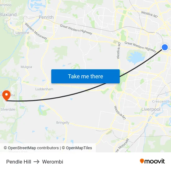 Pendle Hill to Werombi map