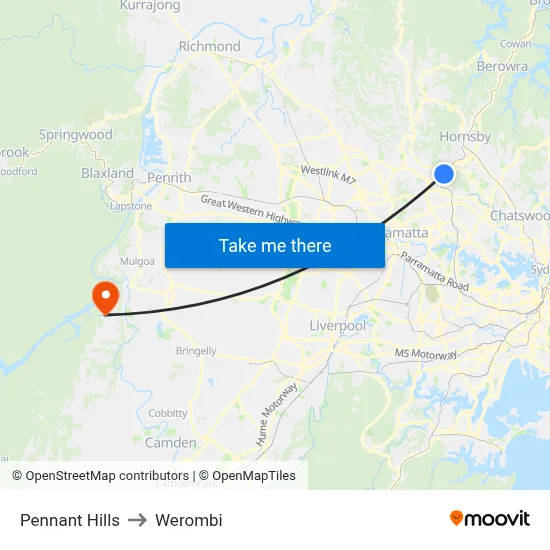 Pennant Hills to Werombi map