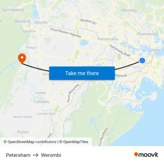Petersham to Werombi map