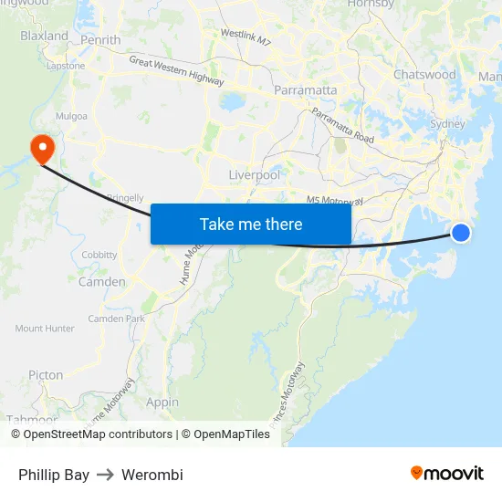 Phillip Bay to Werombi map