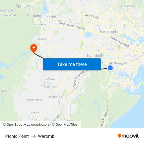 Picnic Point to Werombi map