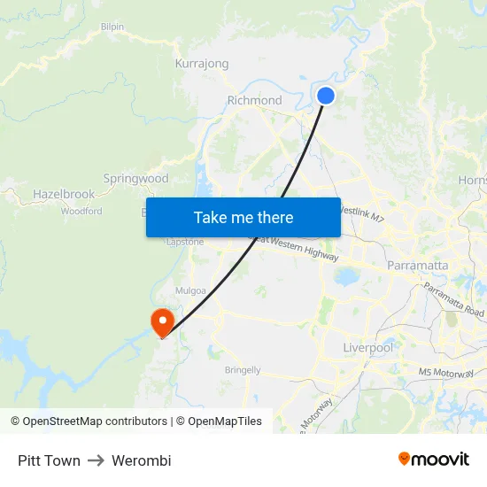 Pitt Town to Werombi map