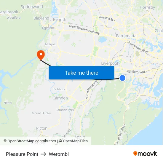 Pleasure Point to Werombi map
