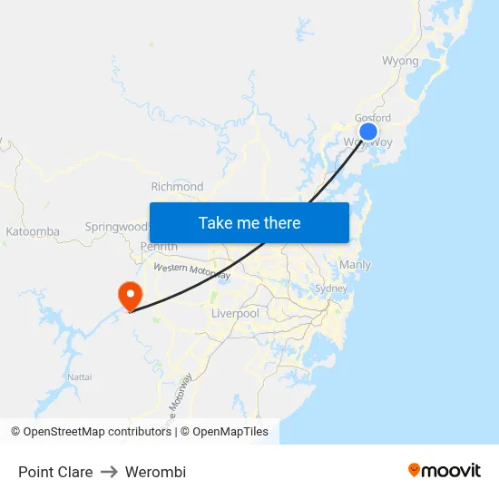 Point Clare to Werombi map