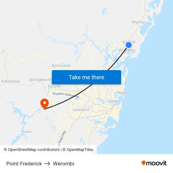Point Frederick to Werombi map