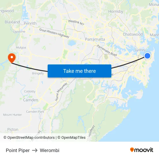 Point Piper to Werombi map