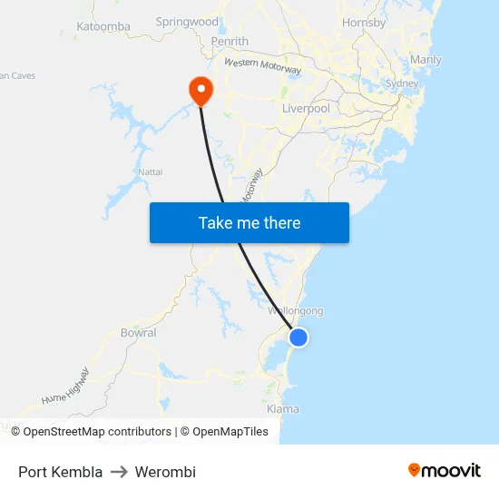 Port Kembla to Werombi map