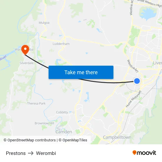 Prestons to Werombi map