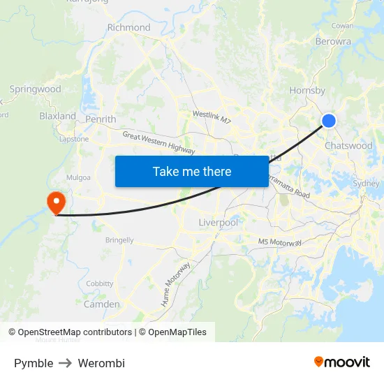 Pymble to Werombi map