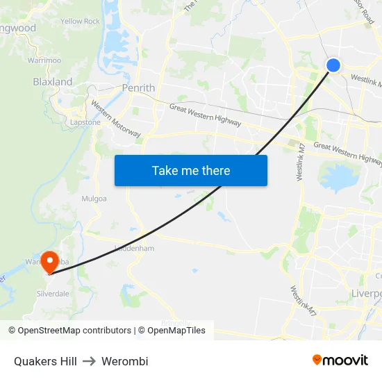 Quakers Hill to Werombi map