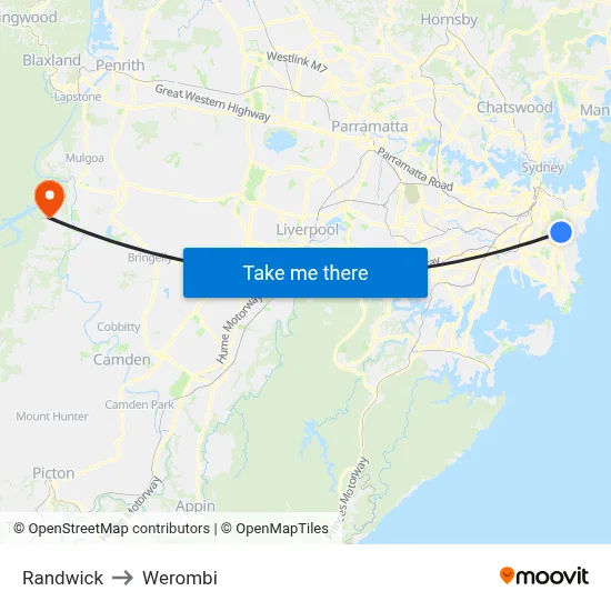 Randwick to Werombi map