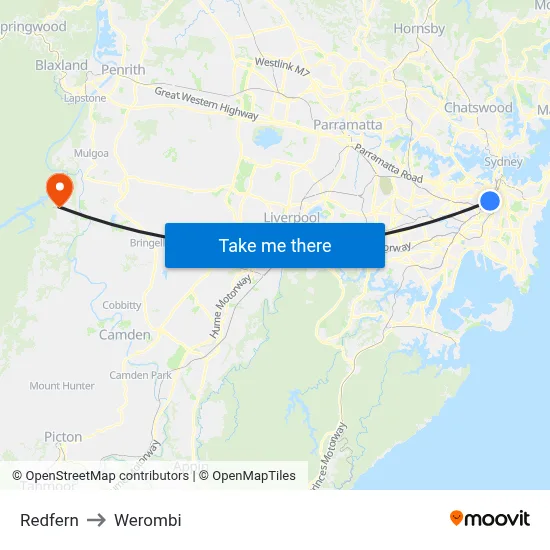 Redfern to Werombi map