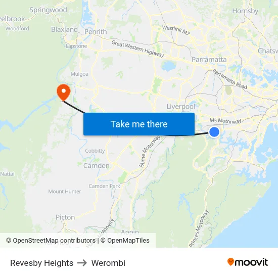 Revesby Heights to Werombi map