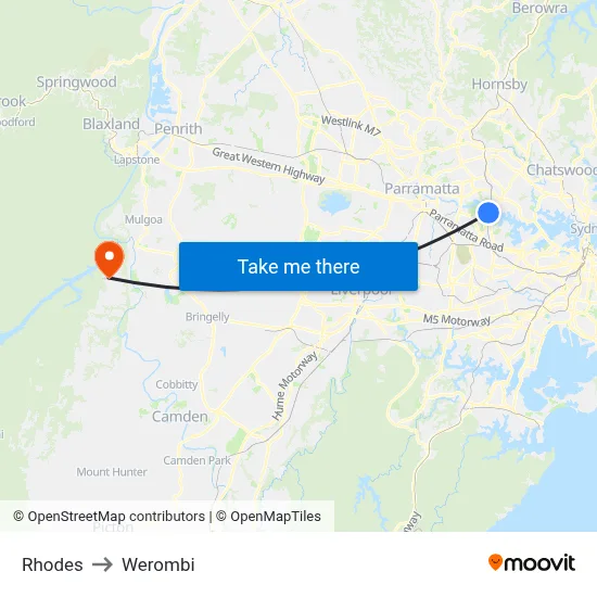 Rhodes to Werombi map