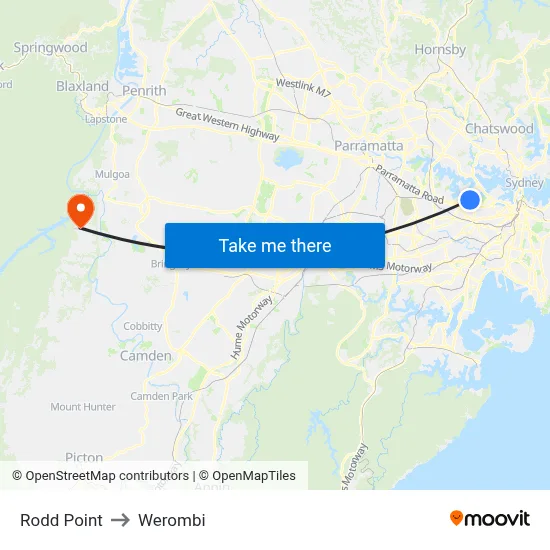 Rodd Point to Werombi map
