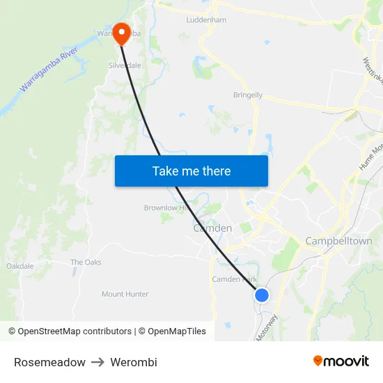 Rosemeadow to Werombi map