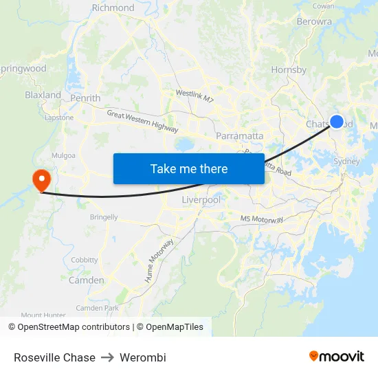 Roseville Chase to Werombi map