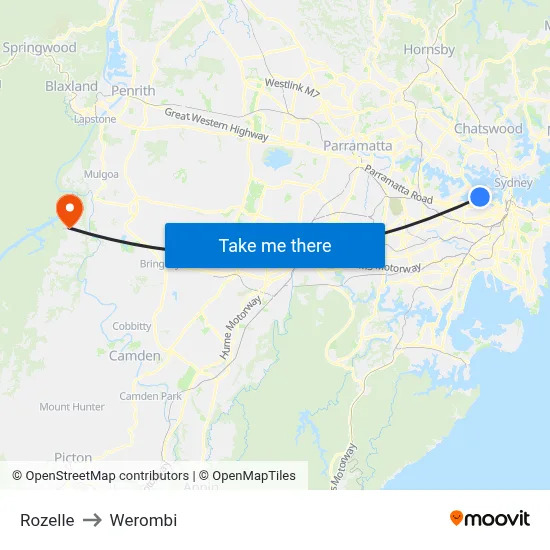 Rozelle to Werombi map