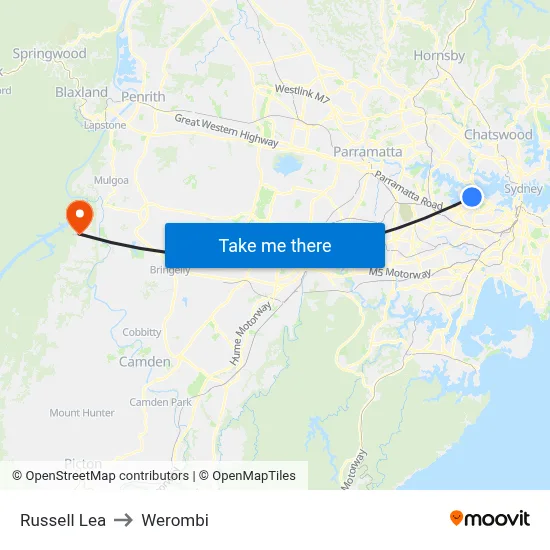 Russell Lea to Werombi map