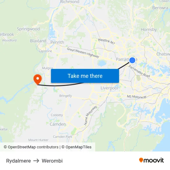Rydalmere to Werombi map