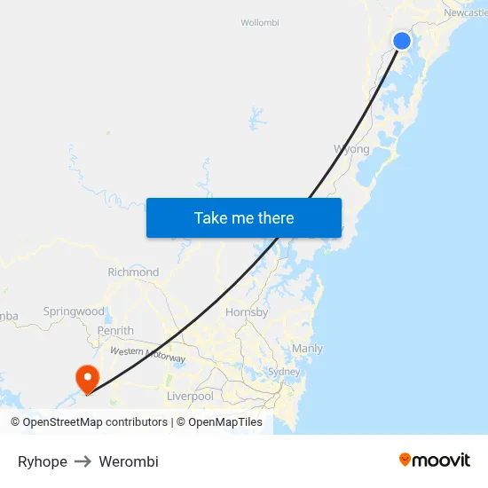 Ryhope to Werombi map