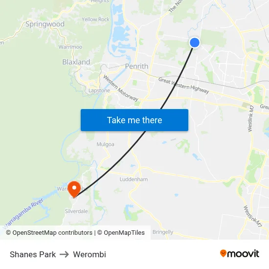 Shanes Park to Werombi map
