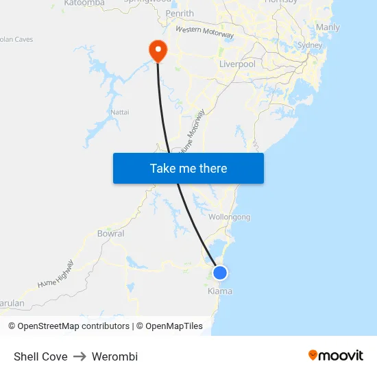 Shell Cove to Werombi map