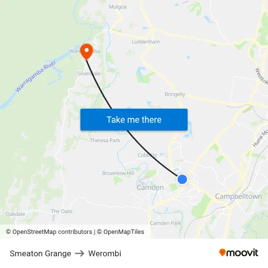 Smeaton Grange to Werombi map
