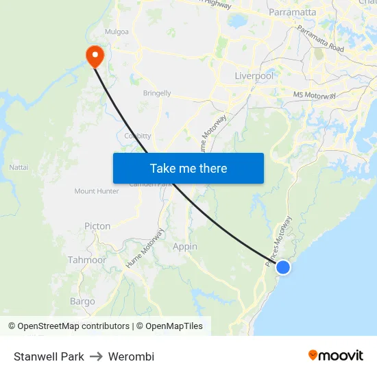 Stanwell Park to Werombi map