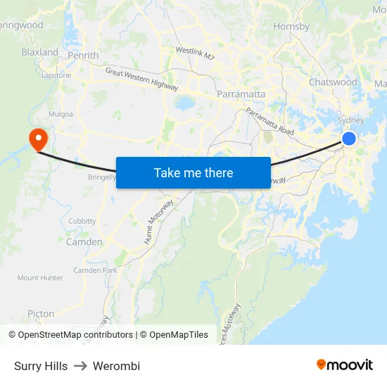 Surry Hills to Werombi map