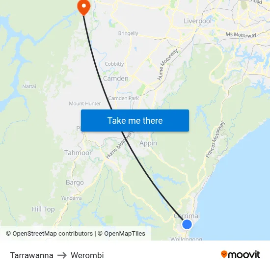Tarrawanna to Werombi map