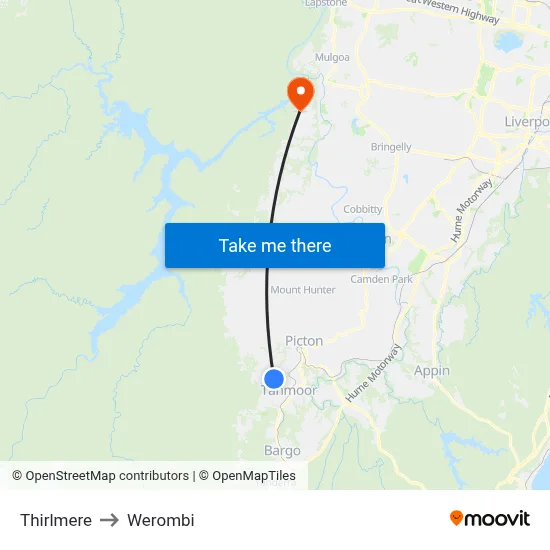 Thirlmere to Werombi map