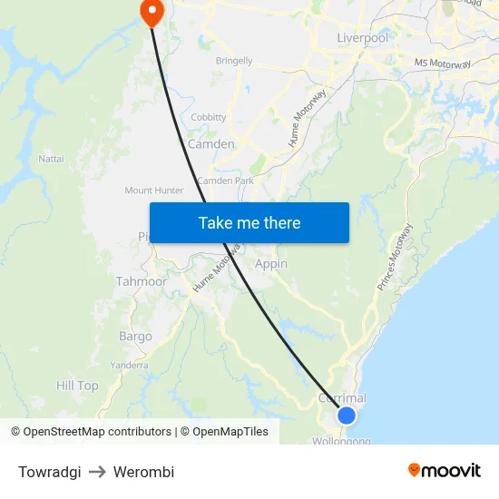 Towradgi to Werombi map