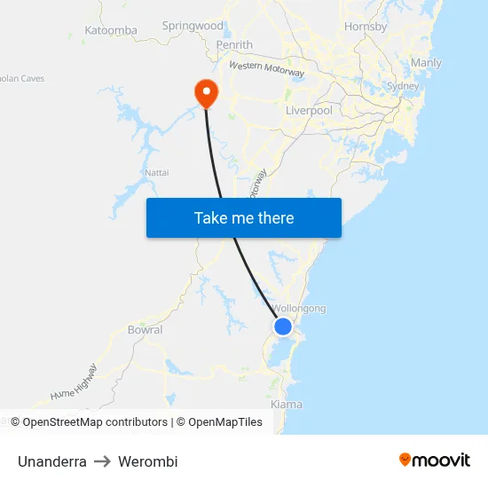 Unanderra to Werombi map