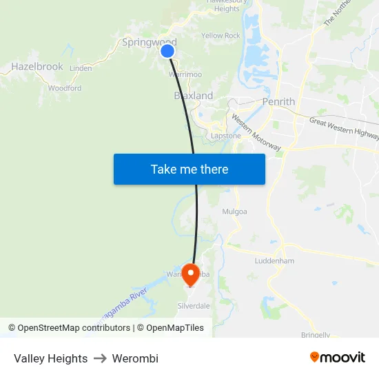 Valley Heights to Werombi map