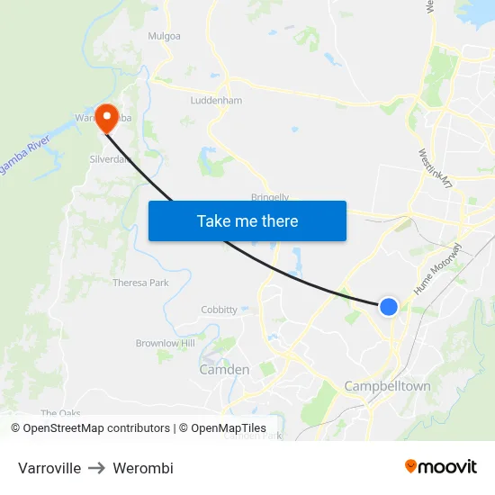 Varroville to Werombi map