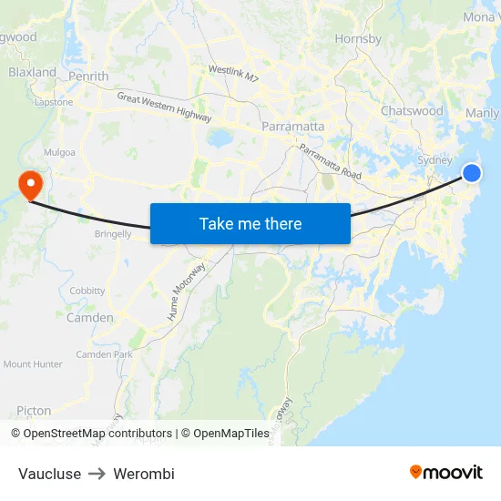 Vaucluse to Werombi map