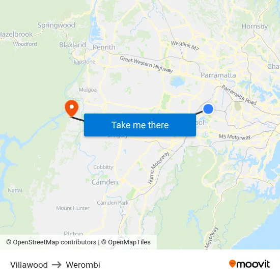 Villawood to Werombi map