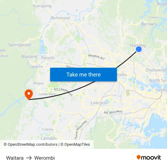 Waitara to Werombi map