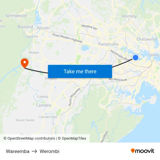Wareemba to Werombi map