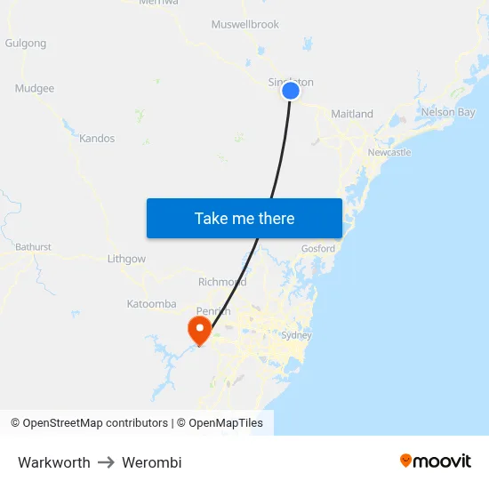 Warkworth to Werombi map