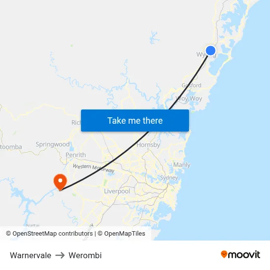 Warnervale to Werombi map