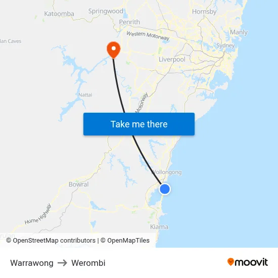 Warrawong to Werombi map