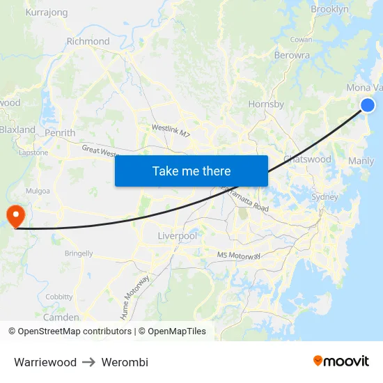 Warriewood to Werombi map