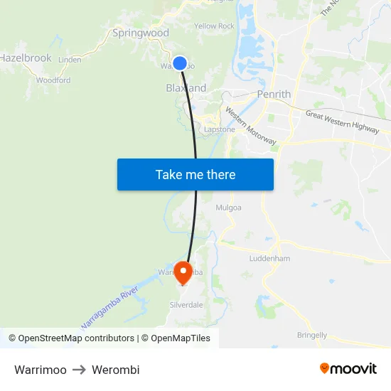 Warrimoo to Werombi map
