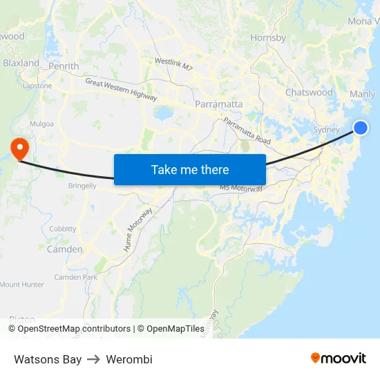 Watsons Bay to Werombi map