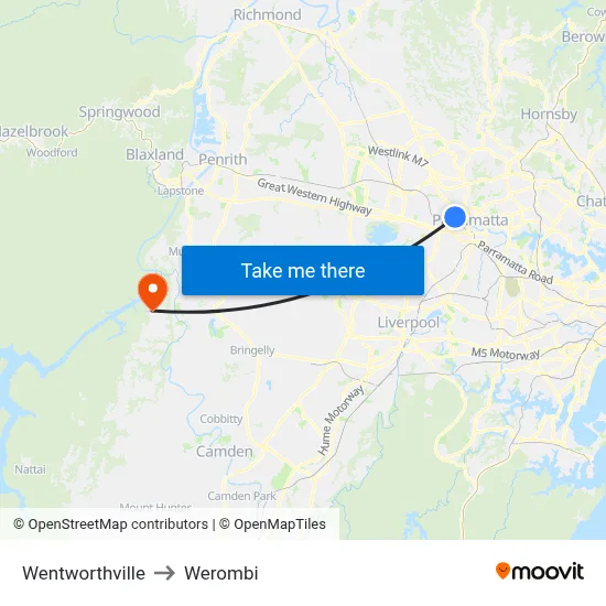Wentworthville to Werombi map