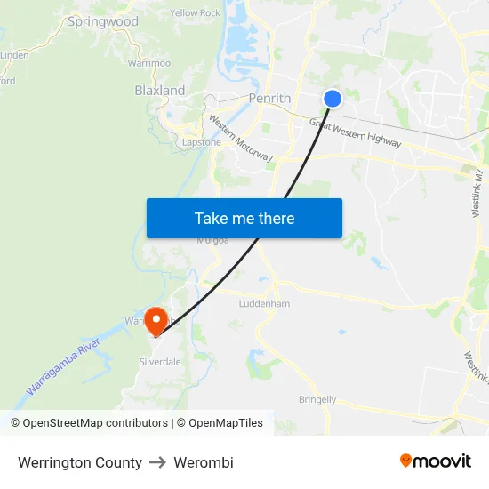 Werrington County to Werombi map